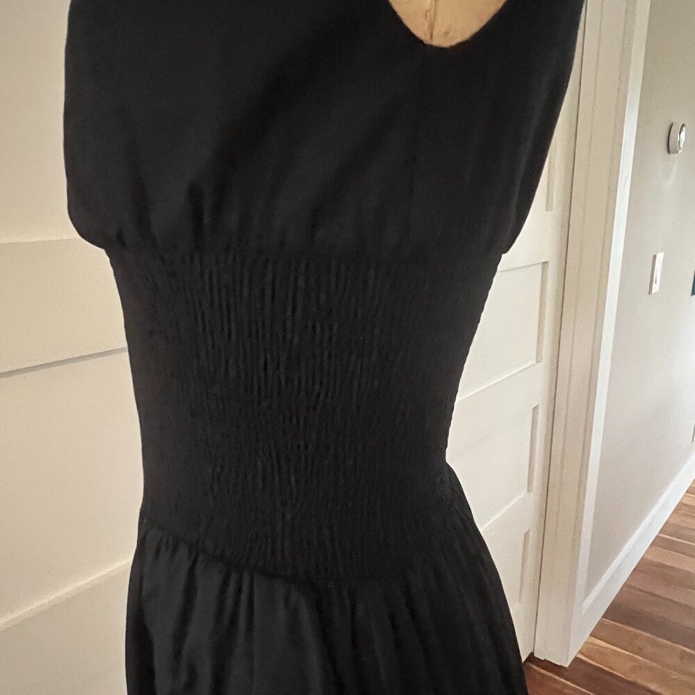Anthropologie XXS Black Cotton Midi Dress with Gold Front Zipper and Pockets - Picture 6 of 11